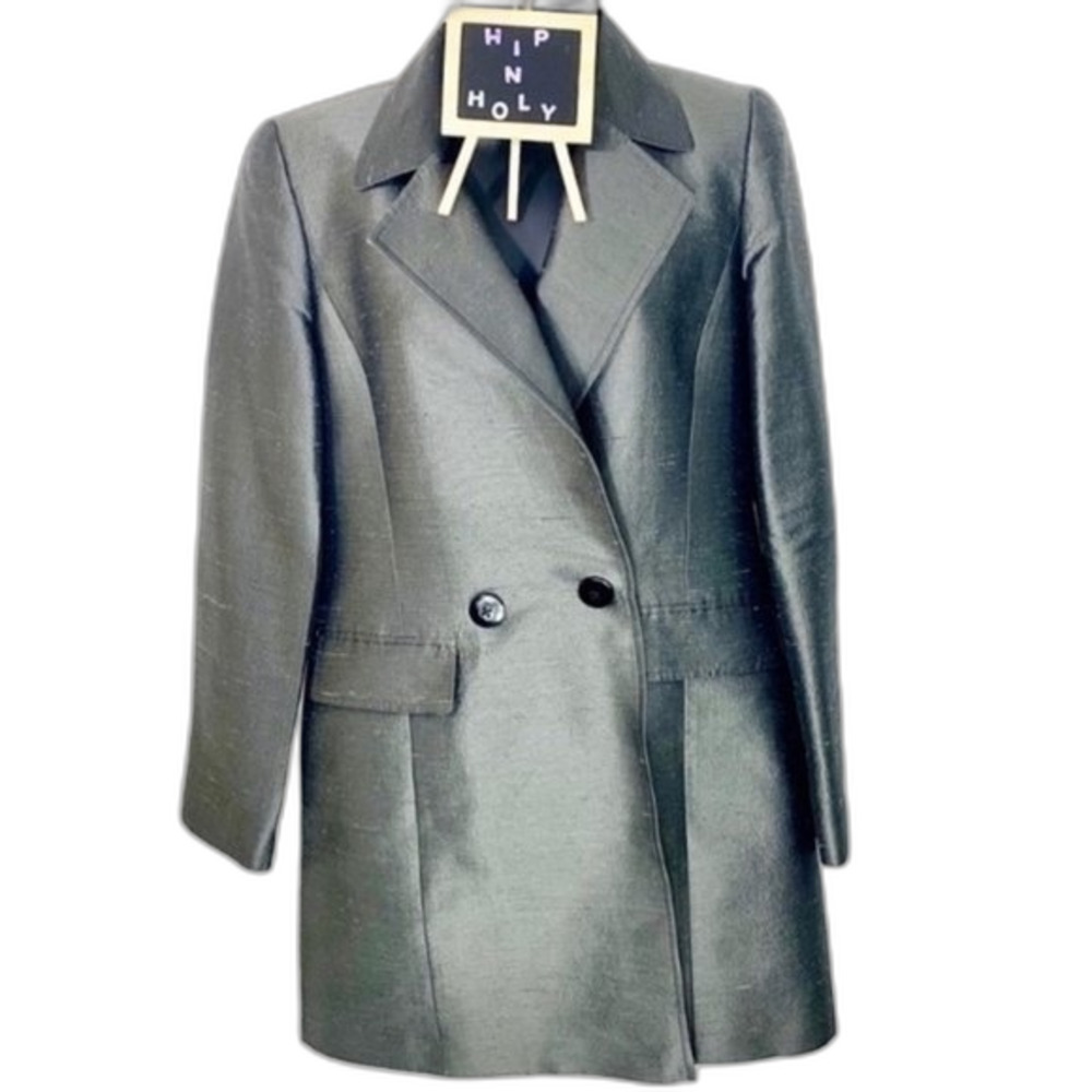 ELLEN TRACY Double Breast 100% Silk Jacket Gray Size 2 Must See Video F…